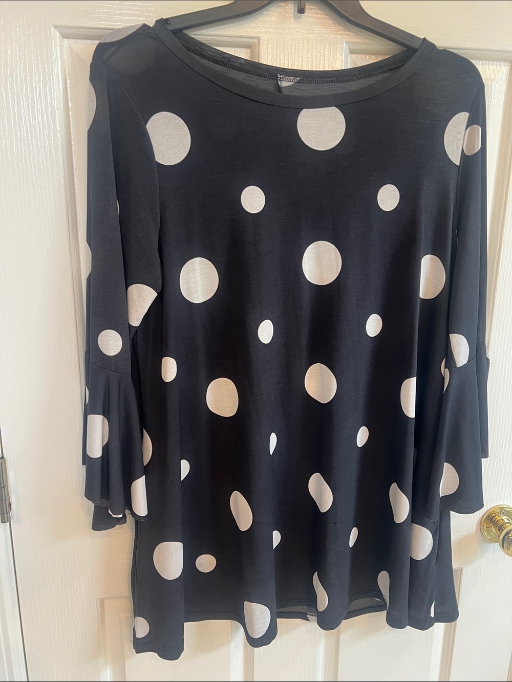 Black Polka Dot Bell-Sleeve Women's Top
